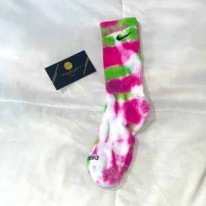 🧦Hand-dyed Nike Pink and Green Tie-Dye Socks